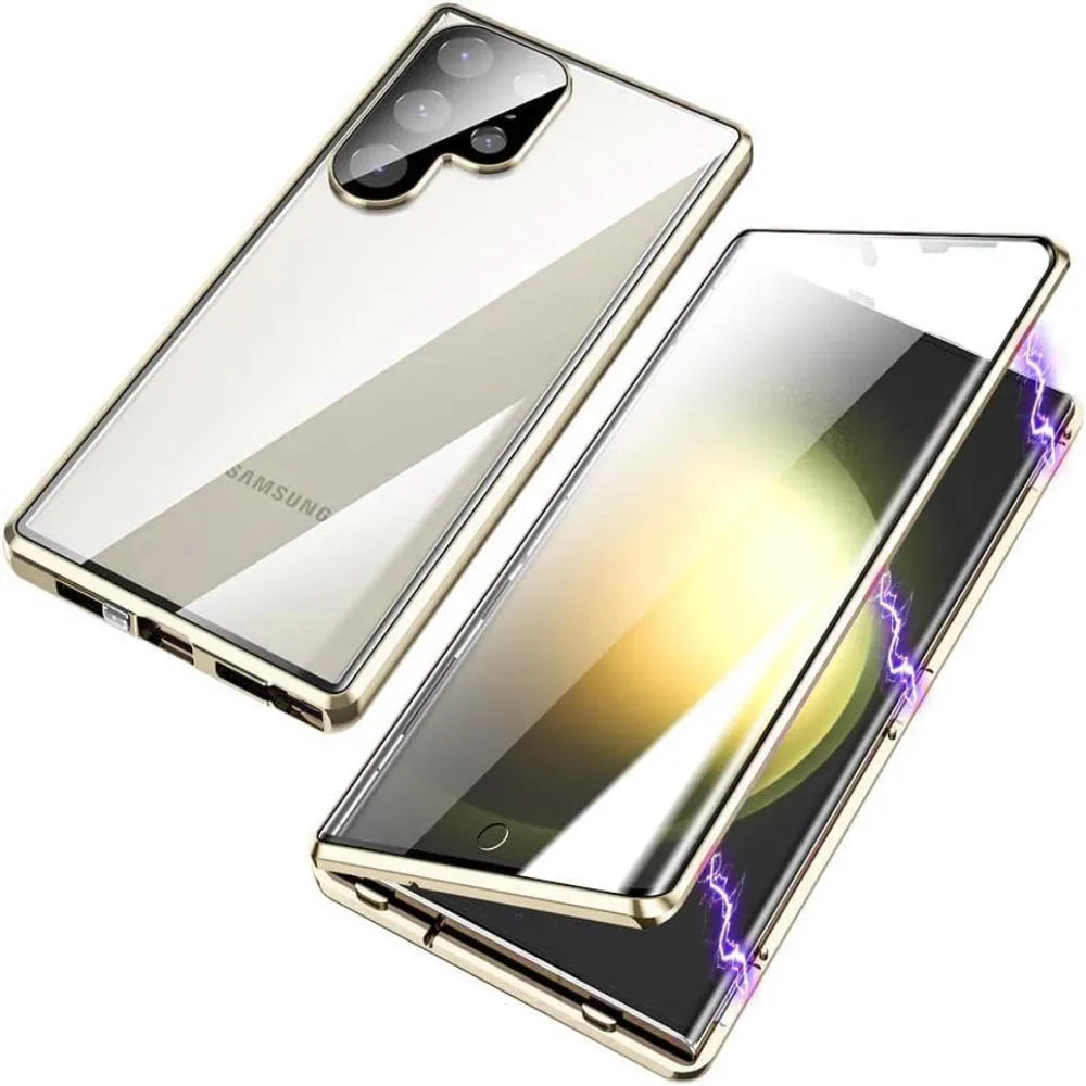 Magnetic King glossy metal HD peep-proof mirror phone case for Samsung S24 and S25 series in aluminium alloy glass