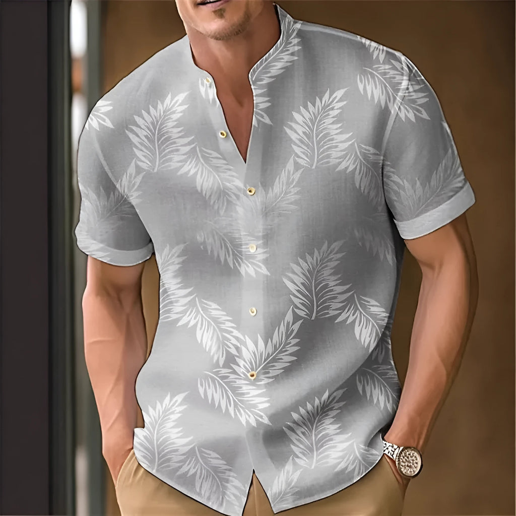 Men's printed casual shirt in polyester fibre, available in sizes S to 4XL and eight colours.