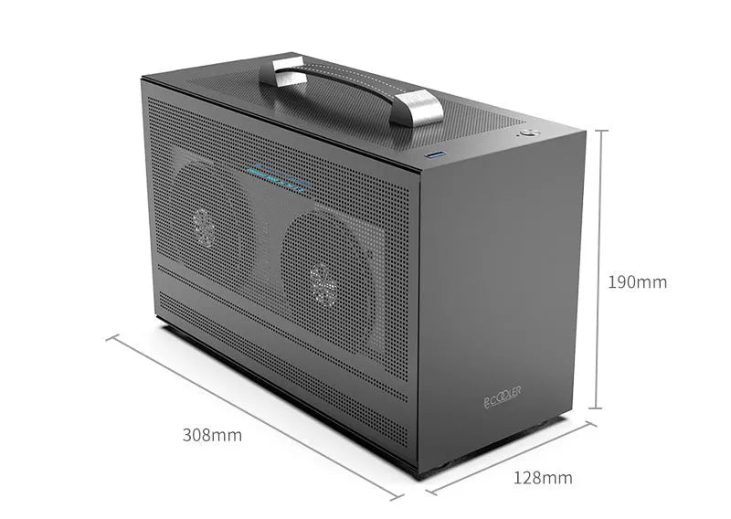 ITX desktop computer chassis in tin-plated steel with upper power supply position