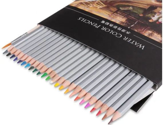 Water soluble coloured pencils in 24, 36, 48 and 72 colour sets with metal shell and carton or iron box