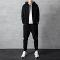 Men's loose zip-up hoodie and jogger set in black or grey cotton, sizes M to 4XL, 400g, spring casual outfit.