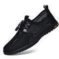 Men's breathable mesh casual sports shoes in black, grey and sand colours with elastic band and rubber sole