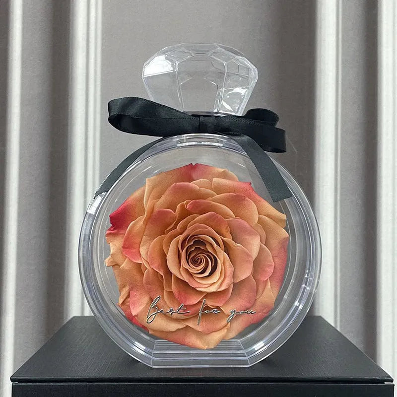 Dried flower gift box with transparent cover, natural eternal rose ornament, 10x6x14cm, available in multiple colours for home decor