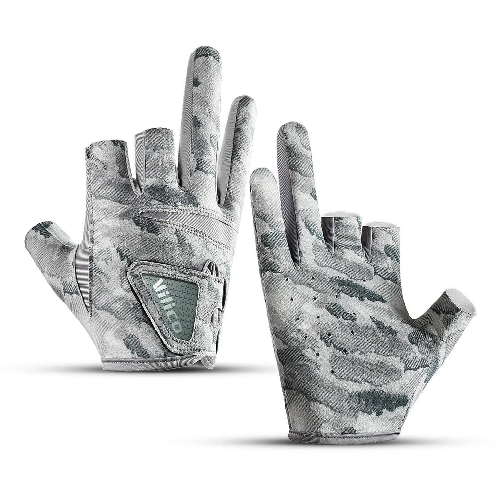 Exposed three-finger fishing gloves in black or gray, polyester non-slip summer sun protection, sizes M and L