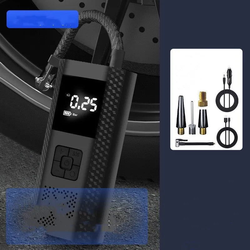 Black ABS portable car tyre inflator pump with 60W power and wireless charging base