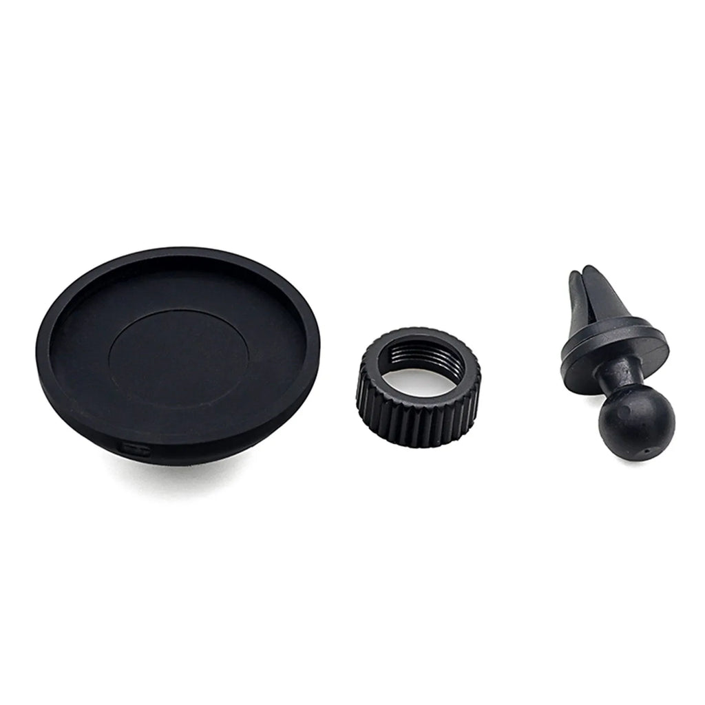 Black car mobile phone holder with magnetic charger for dashboard or air vent mounting