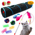 12-piece pet cat toy set with small fish steel wire teaser, plush mouse, and spring tunnel in colour B88290