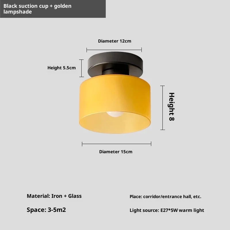 Creative Nordic mid-ancient style ceiling lamp for corridor with black suction cup base and colour options