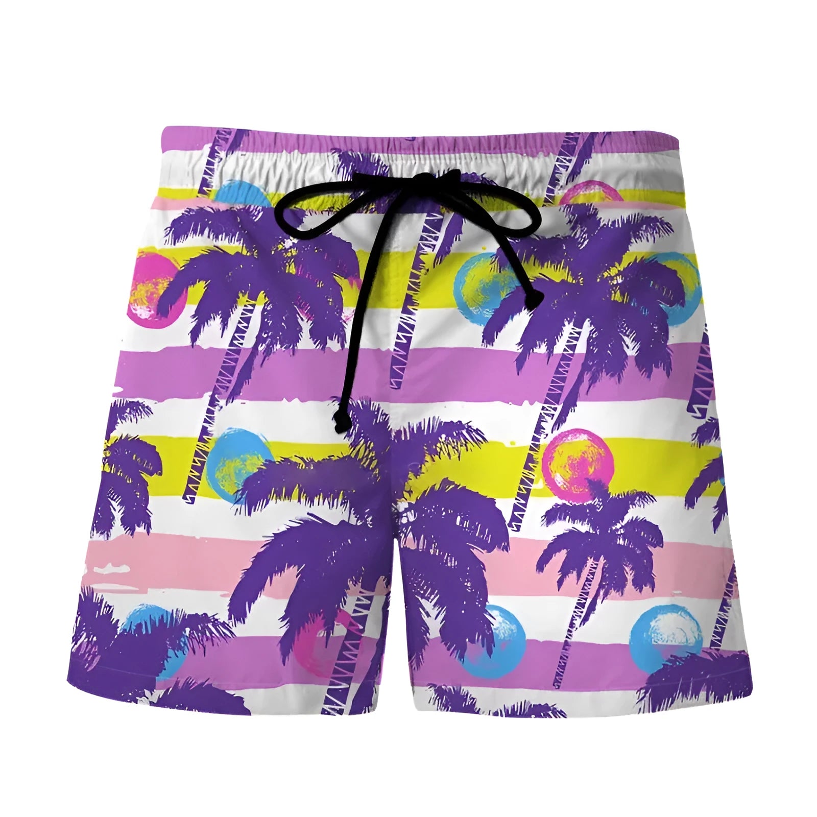 Men's 3D digital printing shorts Hawaiian wind beach pants in polyester with micro-elastic waist, front view on model