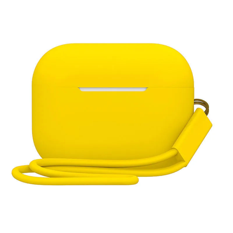 Silicone protective case cover for AirPods Pro 2 with attached lanyard, solid colour finish, 65x52x26mm