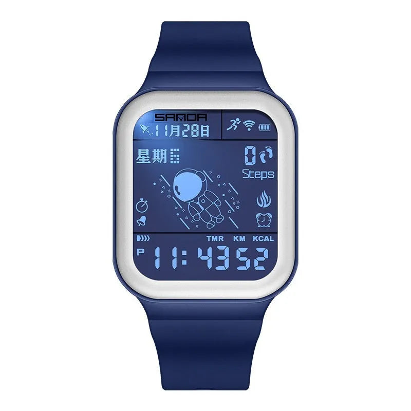Outdoor sports waterproof step calorie electronic meter pedometer watch in All Black colour