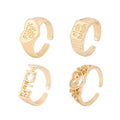Vintage alloy ring set of four with heart shapes and letter cutouts, electroplated finish, colour JH1084