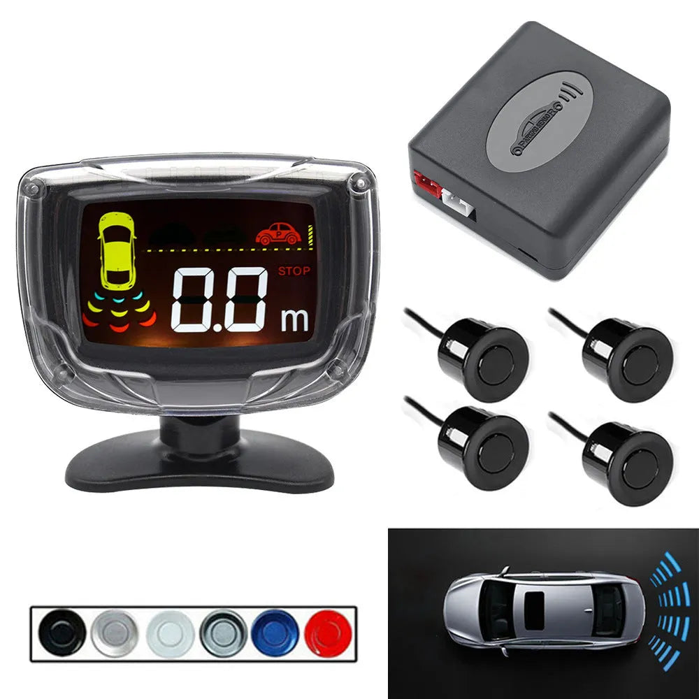 Wireless vehicle reversing sensor kit with digital display and four embedded probes
