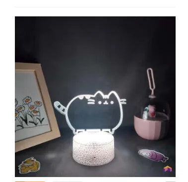 Black background acrylic cat night light with colourful crack design and USB cable