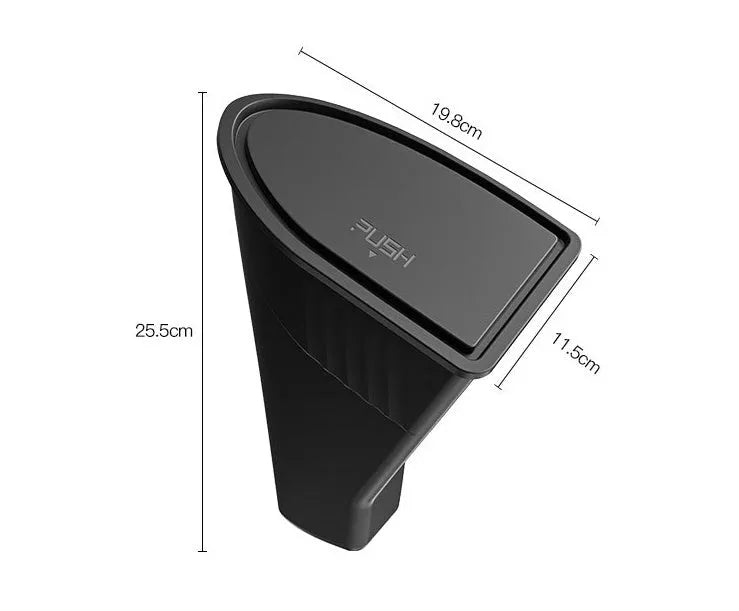 Two black ABS plastic storage boxes designed for Tesla Model Y front door pockets