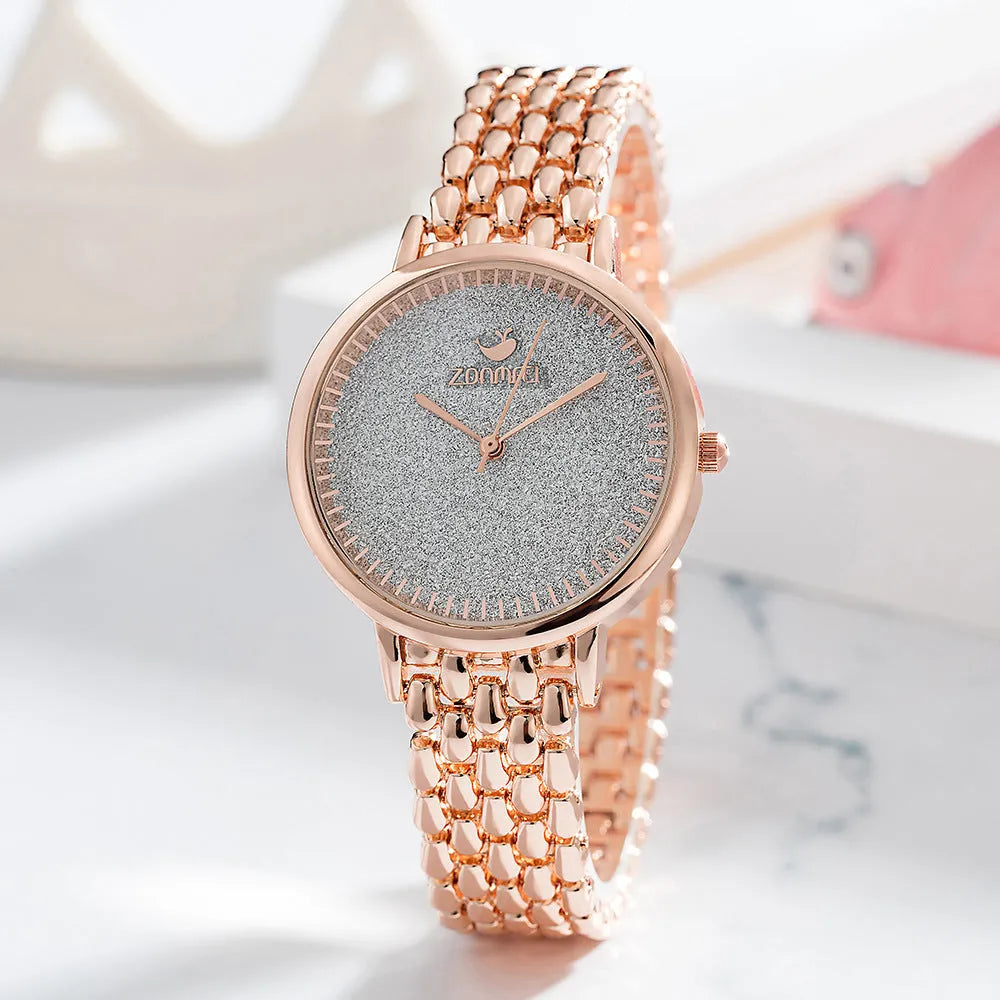 Ladies full diamond small dial quartz watch with alloy strap and titanium buckle, available in gold