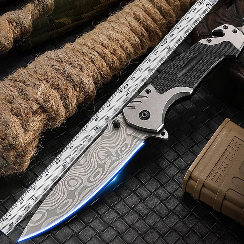 Outdoor folding knife with alloy construction measuring 225mm in length