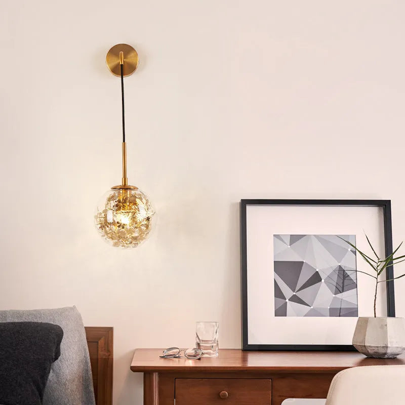 Modern glass wall lamp with metallic finish in Golden Flower or Silver Flower, 15cm or 20cm diameter