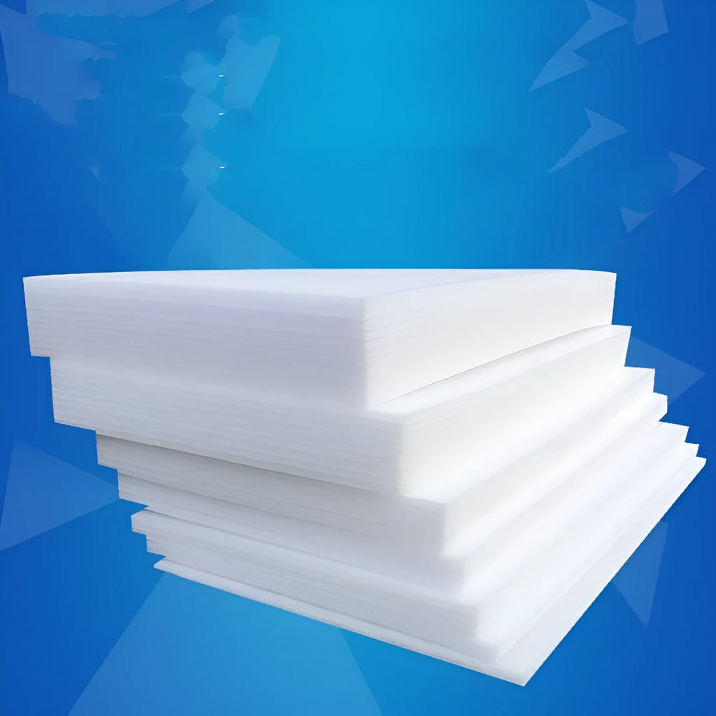 White EPE pearl cotton foam board showing its large 2 metre by 1 metre flat surface and 10mm thickness.