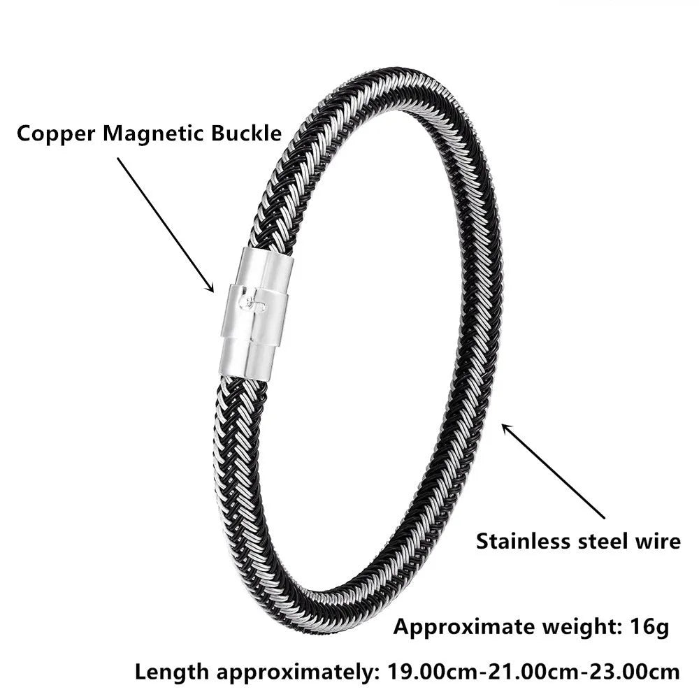 Men's geometric titanium steel bracelet with a magnetic clasp shown in silver tone.
