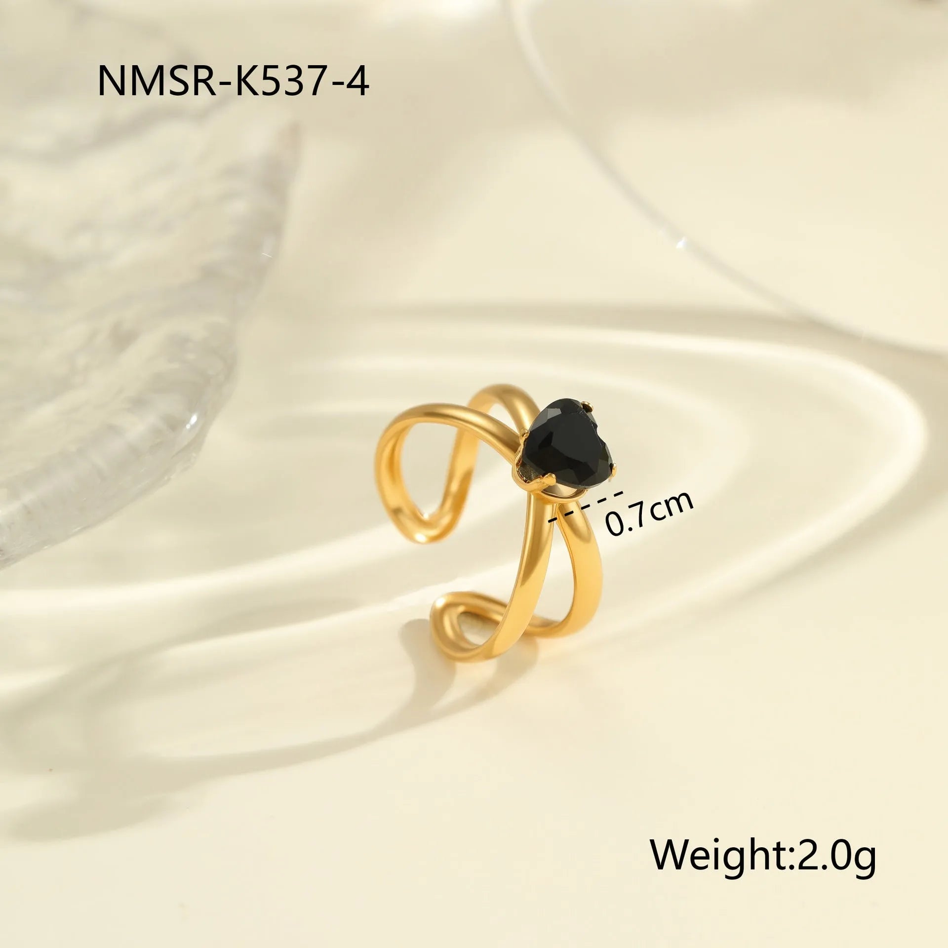 Adjustable open mouth women's ring with geometric design and zircon accents on stainless steel band