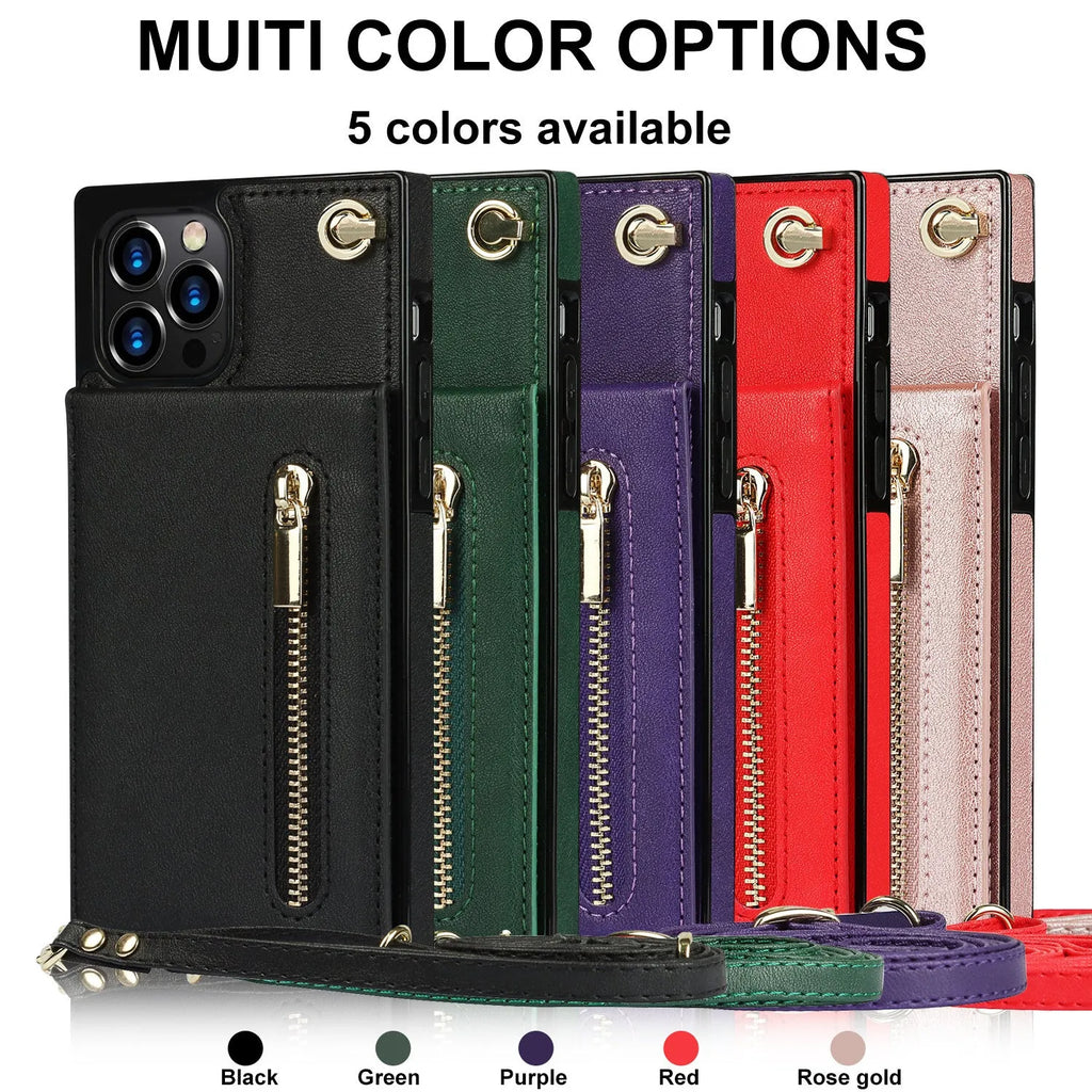 Crossbody TPU leather phone case with lanyard for iPhone 15 series, available in multiple colours
