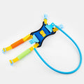 Blue adjustable anti-collision ring for visually impaired dogs, shown in various sizes