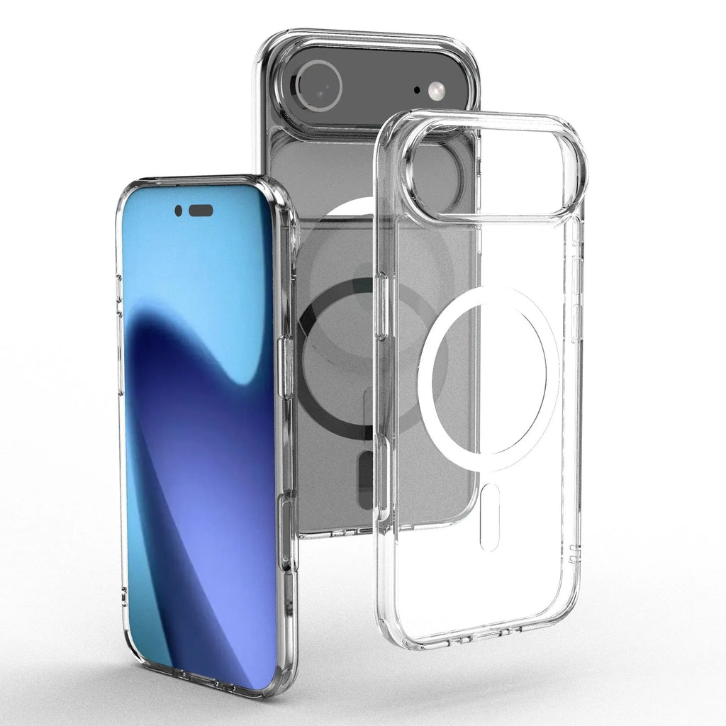 Transparent magnetic phone case for iPhone 17 series showing clear design with magnetic elements