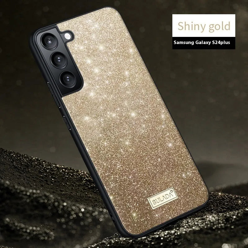 Glitter imitation leather drop-resistant phone case for Samsung S23 to S24Ultra