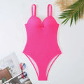 Women's sleeveless one-piece swimsuit with stripe print in various colours on a mannequin