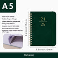 A5 leather notebook with metal coil binding in multiple colour options including black, blue, brown and green