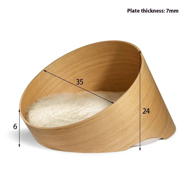 Solid wood round indoor cat cattery bed with 35cm or 50cm diameter, natural wood colour