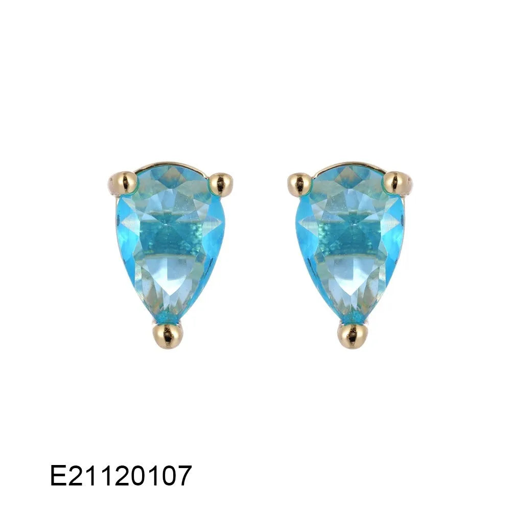 Gold-plated drop earrings with pear-shaped candy-coloured cubic zirconia stones on a simple setting.