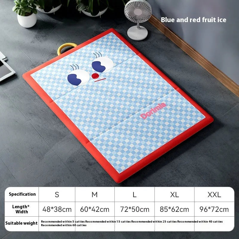 Pink plaid summer cooling pad for cats and dogs made from ice silk waterproof artificial leather