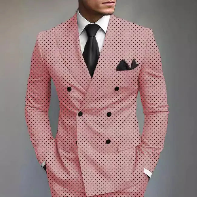 Men's printed split suit jacket, long sleeve, straight hem, polyester lining, available in multiple colours