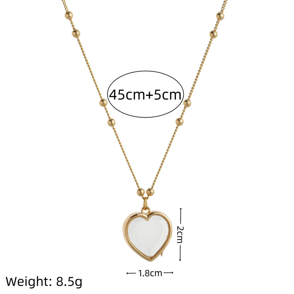 Heart-shaped copper glass box pendant necklace with O-ring chain and monthly birthstone colour insert
