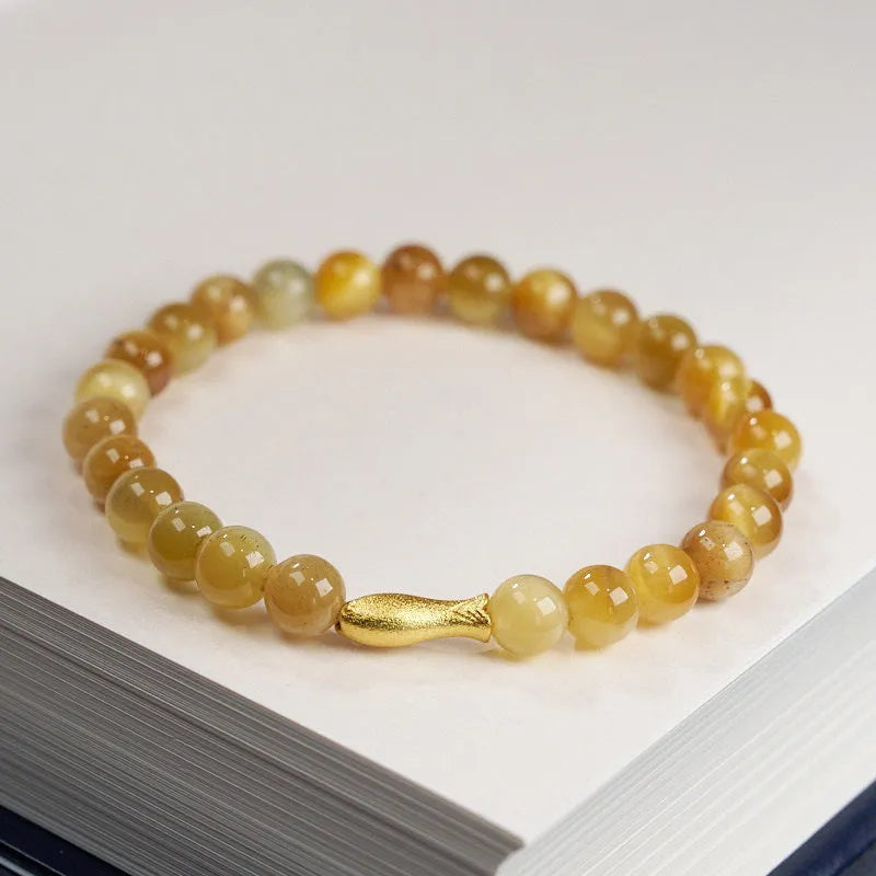Tigereye small fish pendant handmade beaded bracelet with natural stone beads in 6mm size