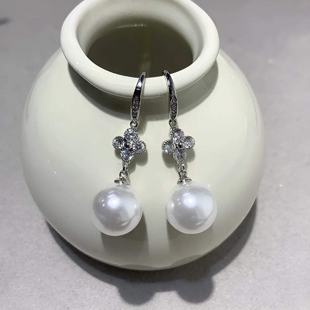 French micro inlaid sparkling diamond pearl earrings with rhinestone accents, two styles