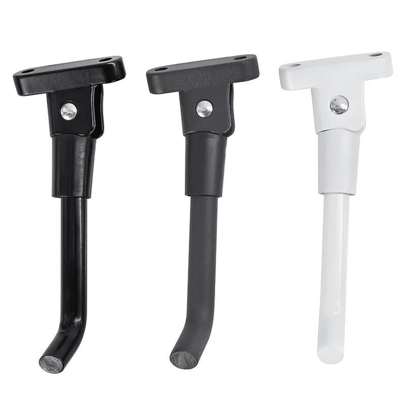 Aluminium alloy electric scooter foot brace accessory in black, white and grey colours with screws.