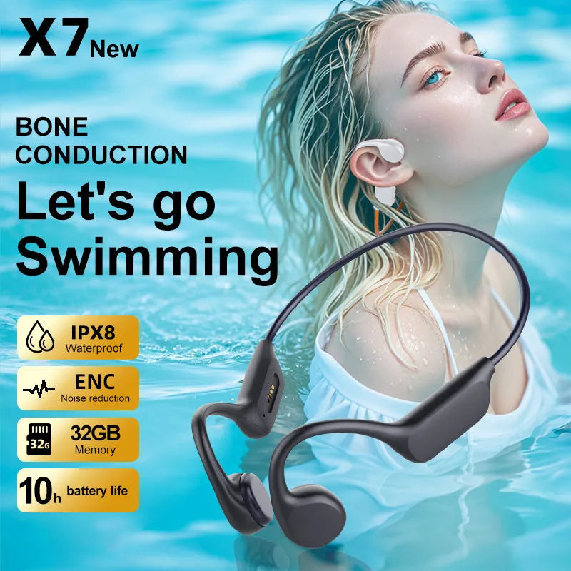 Swimming headset 32G memory waterproof silicone earphones in Black, Red and White Orange options