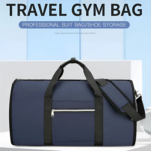 An Oxford cloth expandable sports storage bag in grey, showing compartments for dry wet separation.