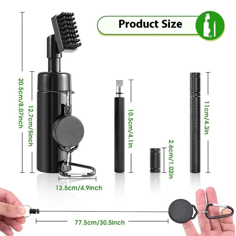 Six black plastic golf club cleaning tools for cleaning golf club faces and grooves, golf accessories set
