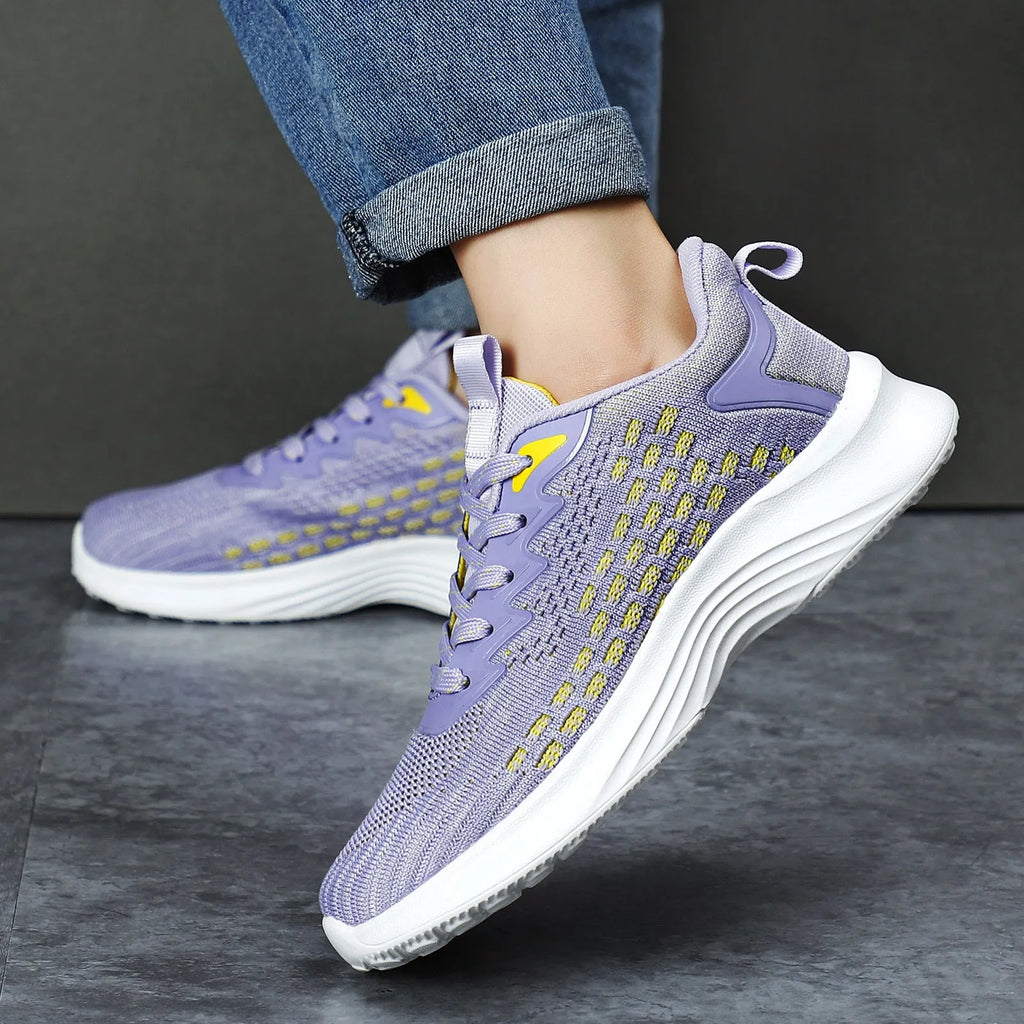 Women's lavender purple Flyknit running shoes with mesh lining and EVA sole