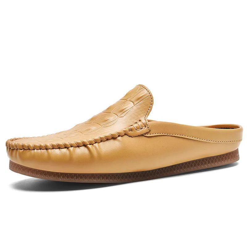 Men's black breathable semi-slippers with a rubber sole and artificial PU upper.