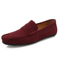 Men's solid colour suede loafers with round toe and flat rubber sole