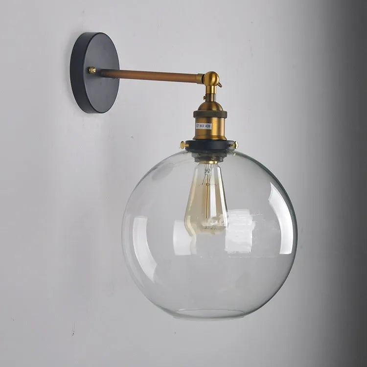 20cm retro spherical glass wall lamp with aluminium holder in transparent amber smoke grey colours