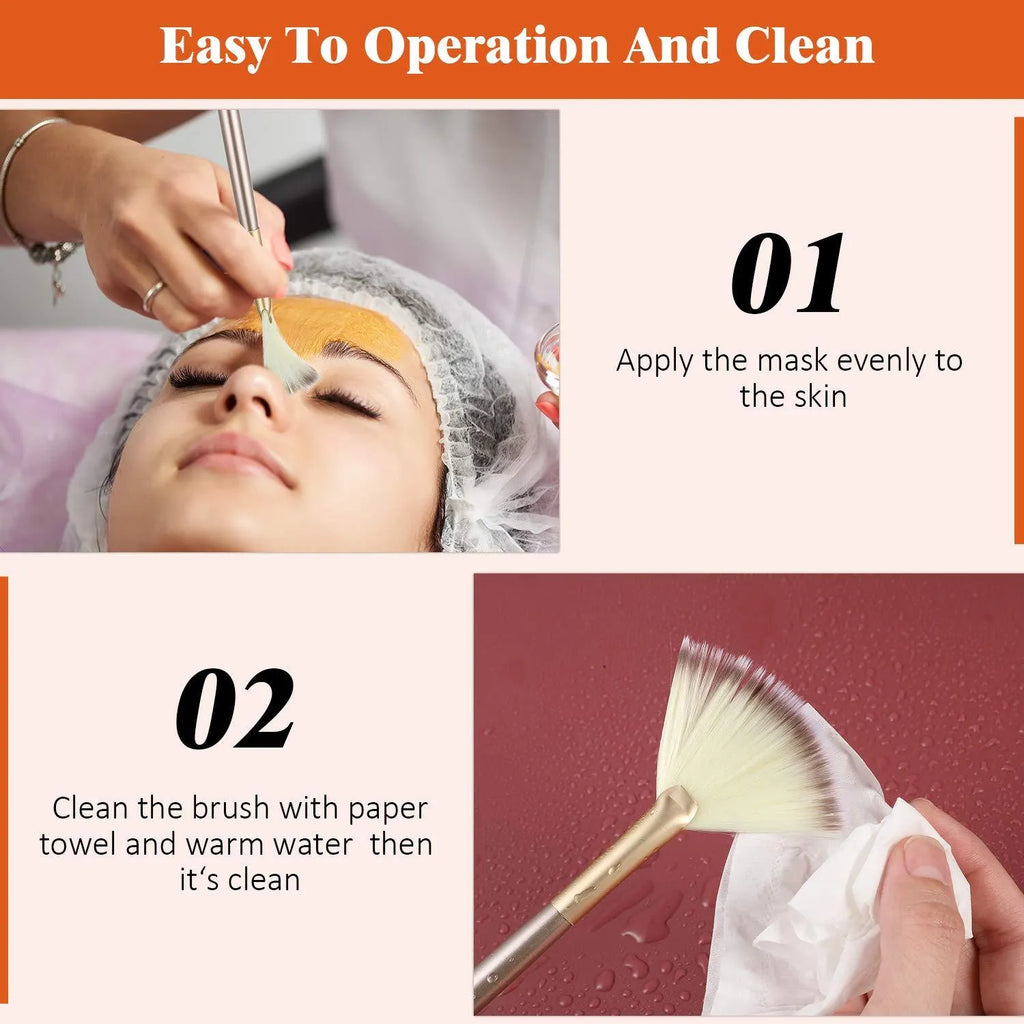 Set of 10 professional facial fan brushes with acrylic handles and protective covers