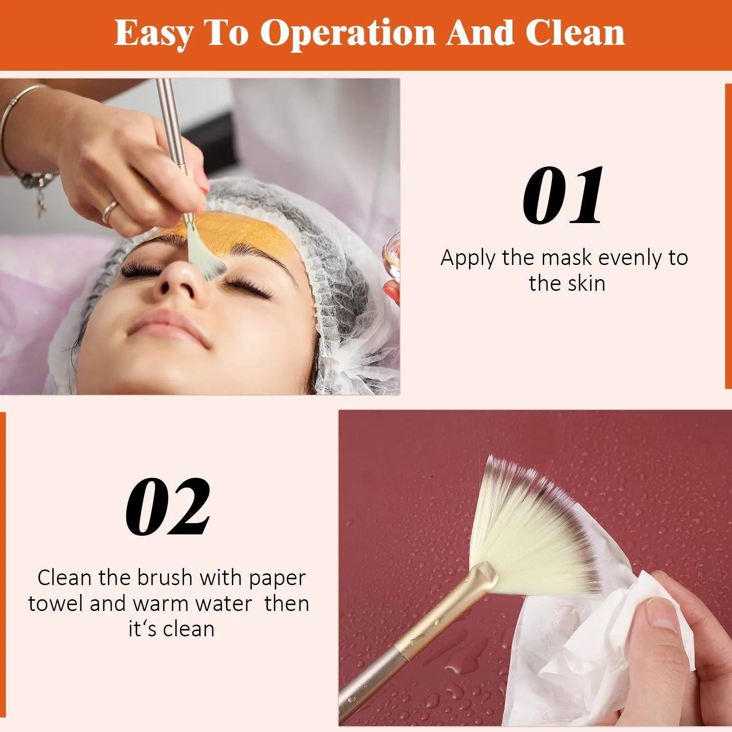 Set of 10 professional facial fan brushes with acrylic handles and protective covers