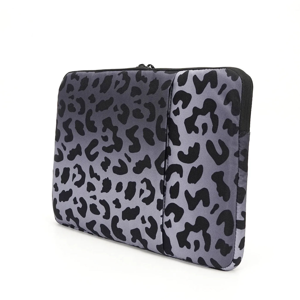 Leopard print laptop sleeve with flannel lining for 13-inch and 15.6-inch devices