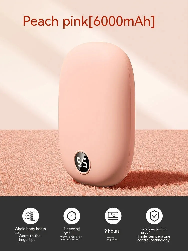 Two-in-one hand warmer and USB power bank, 11.5x7x2.6cm, in milky white, pink or warm orange